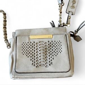 Used Jessica Simpson Cream and Gold Crossbody Bag with Geometric Design